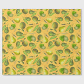 Grüne Früchte auf orangefarbenem Hintergrund Geschenkpapier (Flach)