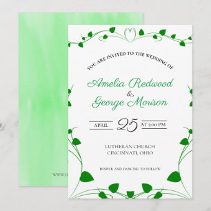 Grüne Frühlingsblätter Hochzeit Einladung