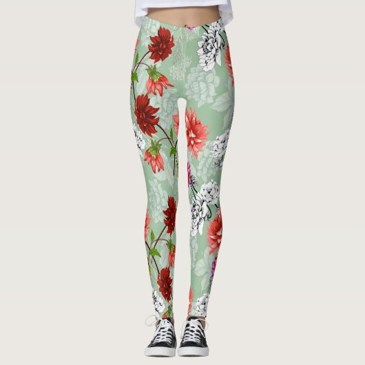 Grüne Frühlingsblüte: Handgezeichnet Leggings (Vorderseite)