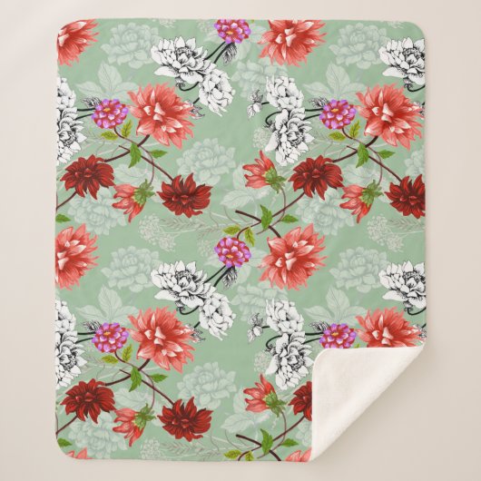 Grüne Frühlingsblüte: Handgezeichnet Sherpadecke (Vorderseite)