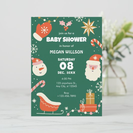 Grüne Fun Weihnachtsdusche Einladung (Stehend Vorderseite)