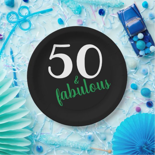 Grüne Fünfzigste und fabelhafte Black Birthday Par Pappteller (Party)