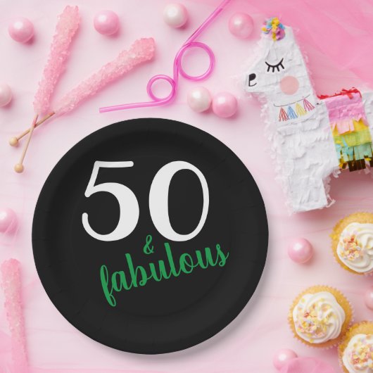 Grüne Fünfzigste und fabelhafte Black Birthday Par Pappteller (Party)