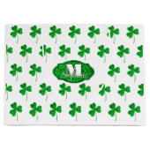 Grüne Funkelnd Kleeblätter Mit Monogramm St Patric Große Geschenktüte (Vorderseite)