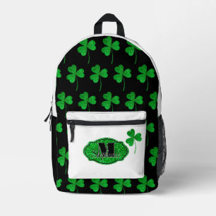 Grüne funkelnde Shamrocks mit Monogramm St. Patric Bedruckter Rucksack