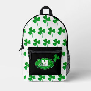 Grüne funkelnde Shamrocks monogrammierte St. Patri Bedruckter Rucksack