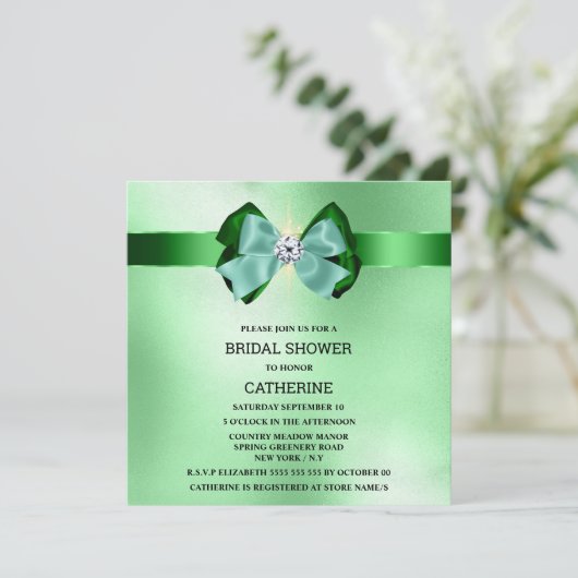 Grüne Funkelschlucht-Diamantschimmer-Lichter Einladung (Stehend Vorderseite)