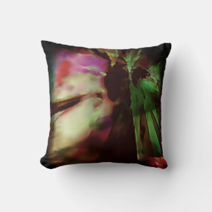 Grüne Fuschia Beige Batik-ähnliche abstrakte Blume Kissen