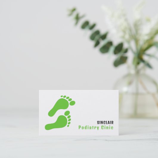 Grüne Fußabdrücke, Podiatrie-Klinik, Podiatrist Visitenkarte (Stehend Vorderseite)