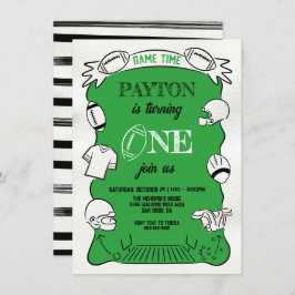 Grüne Fußball 1 Hand gezeichnet Geburtstag Einladung