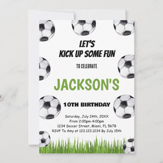 Grüne Fußball-Geburtstagsparty Einladung (Vorderseite)