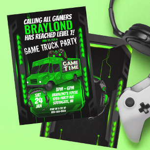 Grüne Game Truck Geburtstagsparty Einladung