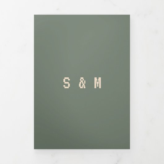 Grüne Gamer - feierliche Minimalhochzeit Dreifach Gefaltete Karte (Cover)