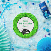 Grüne Gamer-Pixel | Benutzerdefinierte Geburtstags Pappteller (Party)