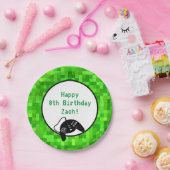 Grüne Gamer-Pixel | Benutzerdefinierte Geburtstags Pappteller (Party)