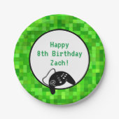 Grüne Gamer-Pixel | Benutzerdefinierte Geburtstags Pappteller (Vorderseite)