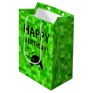 Grüne Gamer-Pixel  Custom Birday Party Mittlere Geschenktüte