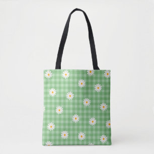 Grüne Gänseblümchen-Karierung Gingham-Karo-Blumenm Tasche