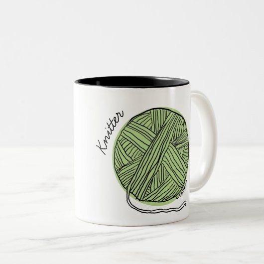 Grüne Garn-Ball-Stricker-Tasse Zweifarbige Tasse (VorderseiteRechts)