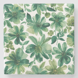 Grüne Garten Blumen Botanische Aquarellmalerei Steinuntersetzer