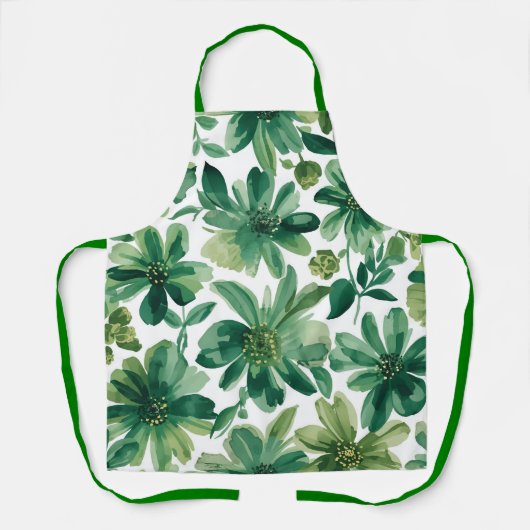 Grüne Gartenaquarellmalerei Botanische Blumen Schürze (Vorderseite)