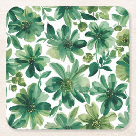 Grüne Gartengewächs Botanische Aquarellmalerei Rechteckiger Pappuntersetzer