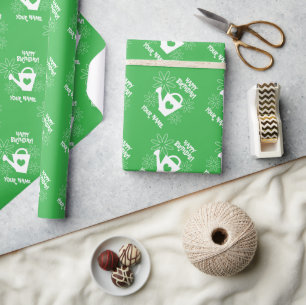 Grüne Gartengießkanne Geburtstag Geschenkpapier