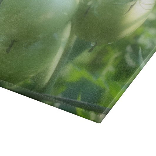 Grüne GartenTomaten auf der Weinnatur Schneidebrett (Ecke)