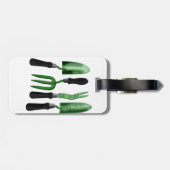 Grüne Gartenwerkzeuge Gepäckanhänger (Rückseite horizontal)