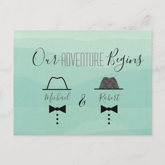 Grüne Gay Hochzeit rettet das Datum Ankündigungspostkarte (Vorderseite)