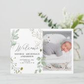 Grüne Geburtsankündigung Foto-Karte Ankündigung (Stehend Vorderseite)