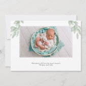 Grüne Geburtsankündigung Foto-Karte Ankündigung (Rückseite)