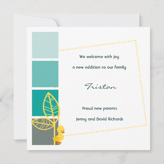 Grüne Geburtskarte Ankündigung (Rückseite)