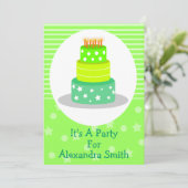 Grüne Geburtstags-Kuchen-Geburtstags-Party Einladung (Stehend Vorderseite)