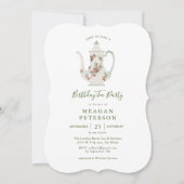 Grüne Geburtstagsparty Tea Party Einladung (Vorderseite)