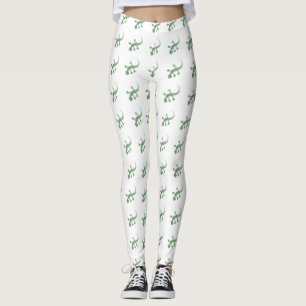 Grüne Gecko-Lizards auf Weiß Leggings