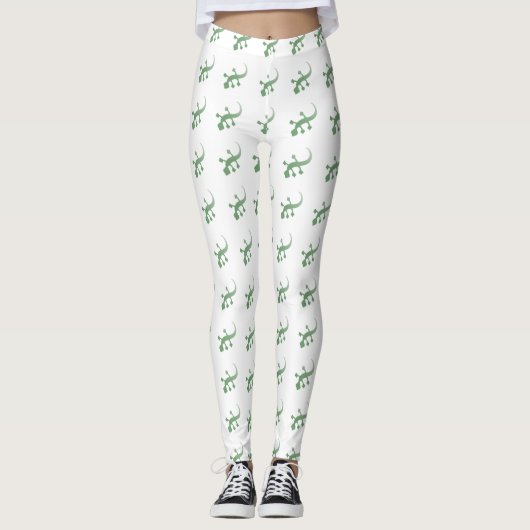 Grüne Gecko-Lizards auf Weiß Leggings (Vorderseite)