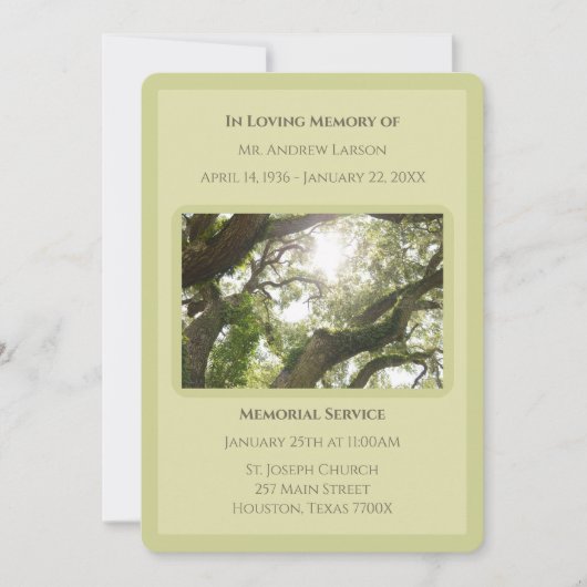 Grüne Gedächtnisbäume Gedenkfeier Einladung (Vorderseite)