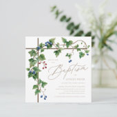 Grüne gedeckte Cross Gold Script Taufe Einladung (Stehend Vorderseite)