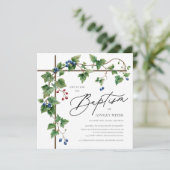 Grüne gedeckte Cross-Taufe Christening Einladung (Stehend Vorderseite)