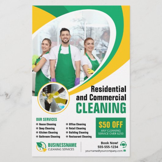 Grüne Gelbe Haussäuberungsjacke Flyer (Vorne)