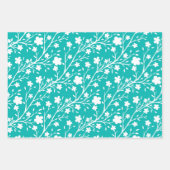 Grüne, gelbe und rosa mehrfarbige Frühlingsblumen Geschenkpapier Set (Vorderseite)