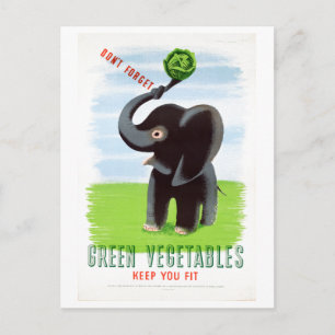 Grüne Gemüse Gesund Elefant Vintage Postkarte
