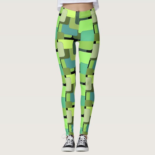 Grüne geometrische Abstrakte Form Leggings (Vorderseite)