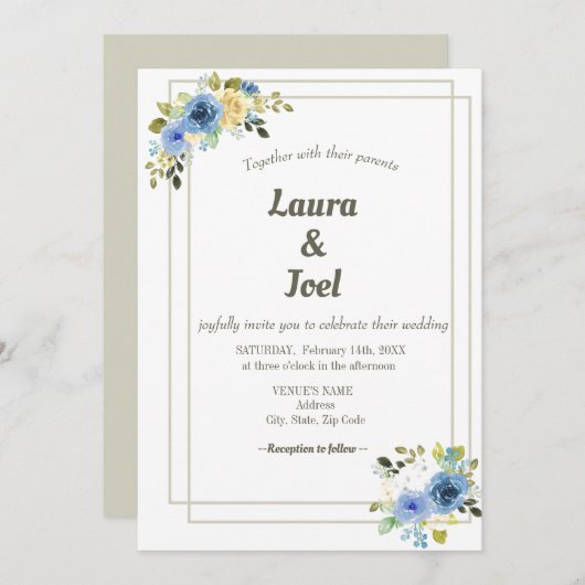 Grüne, geometrische Blumenhochzeit Einladung (Vorne/Hinten)