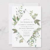 Grüne Geometrische Hochzeit Einladung (Vorderseite)
