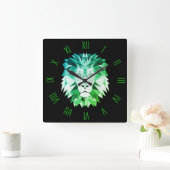 Grüne geometrische Lion mit römischen Zahlen Quadratische Wanduhr (Zuhause)
