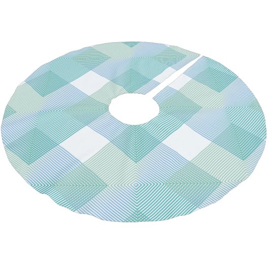 Grüne geometrische Quadrate Polyester Weihnachtsbaumdecke (Schrägansicht)