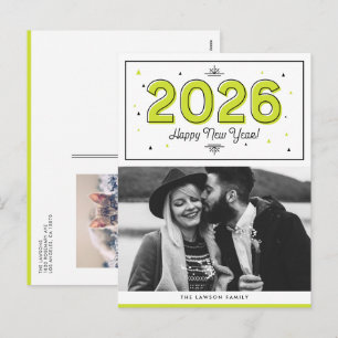 Grüne geometrische Typografie Foto Frohes Neues Ja Feiertagspostkarte