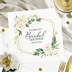 Grüne Geometrische Weiße Florale Brautparty Serviette